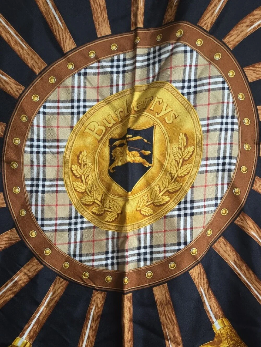 Burberry Black, Beige and Gold Heraldic Medallion Tapestry